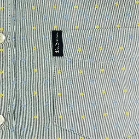 Ben Sherman Small Mod Classic Fit Pocket Logo Tag Blue Yellow Stripe Pattern - Picture 6 of 10